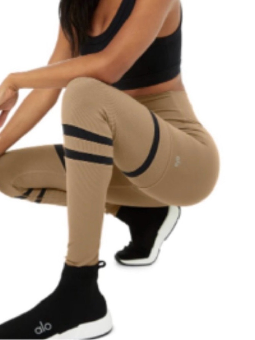 Alo Yoga High Waist Legit Leggings, Ribbed, Gravel with Black Stripes, small